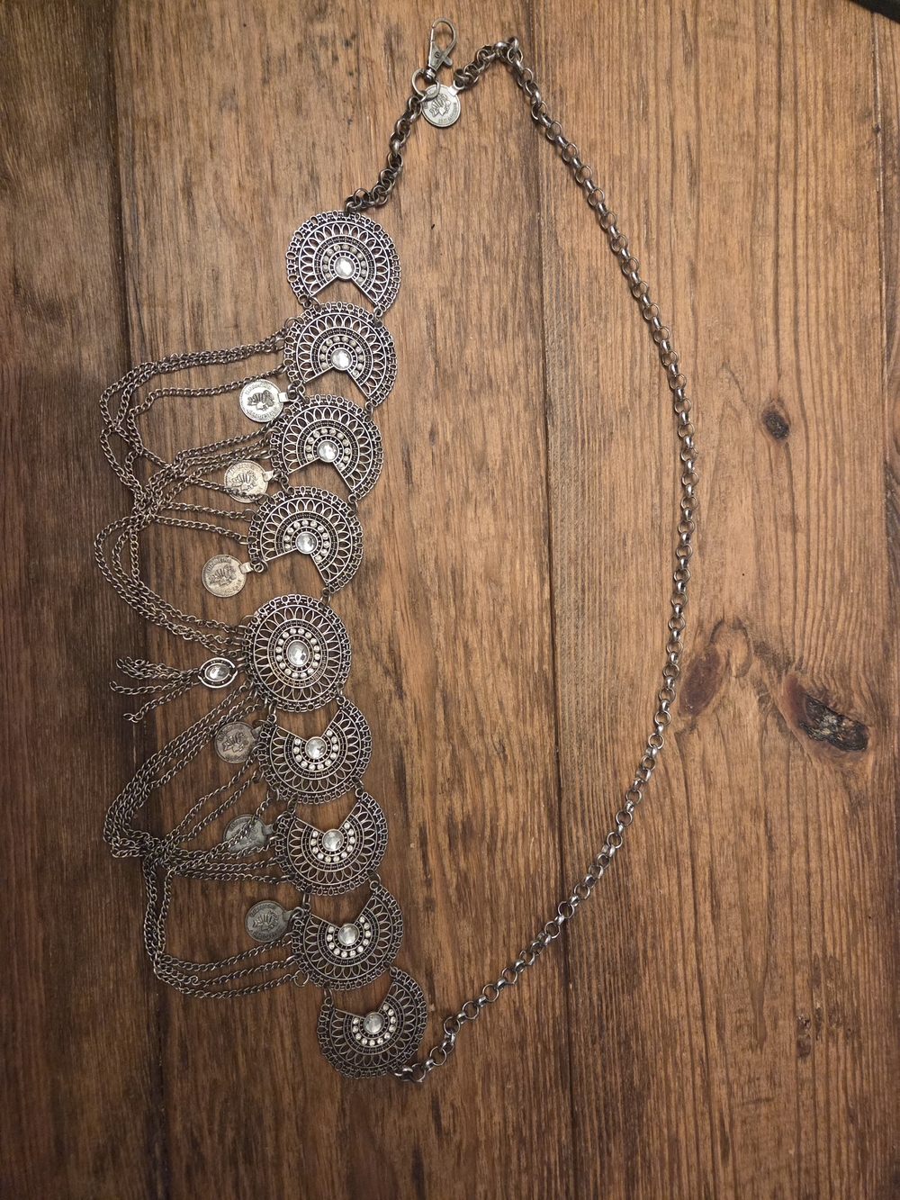 Bohemian Silver-Tone Coin Fringe Statement Belt